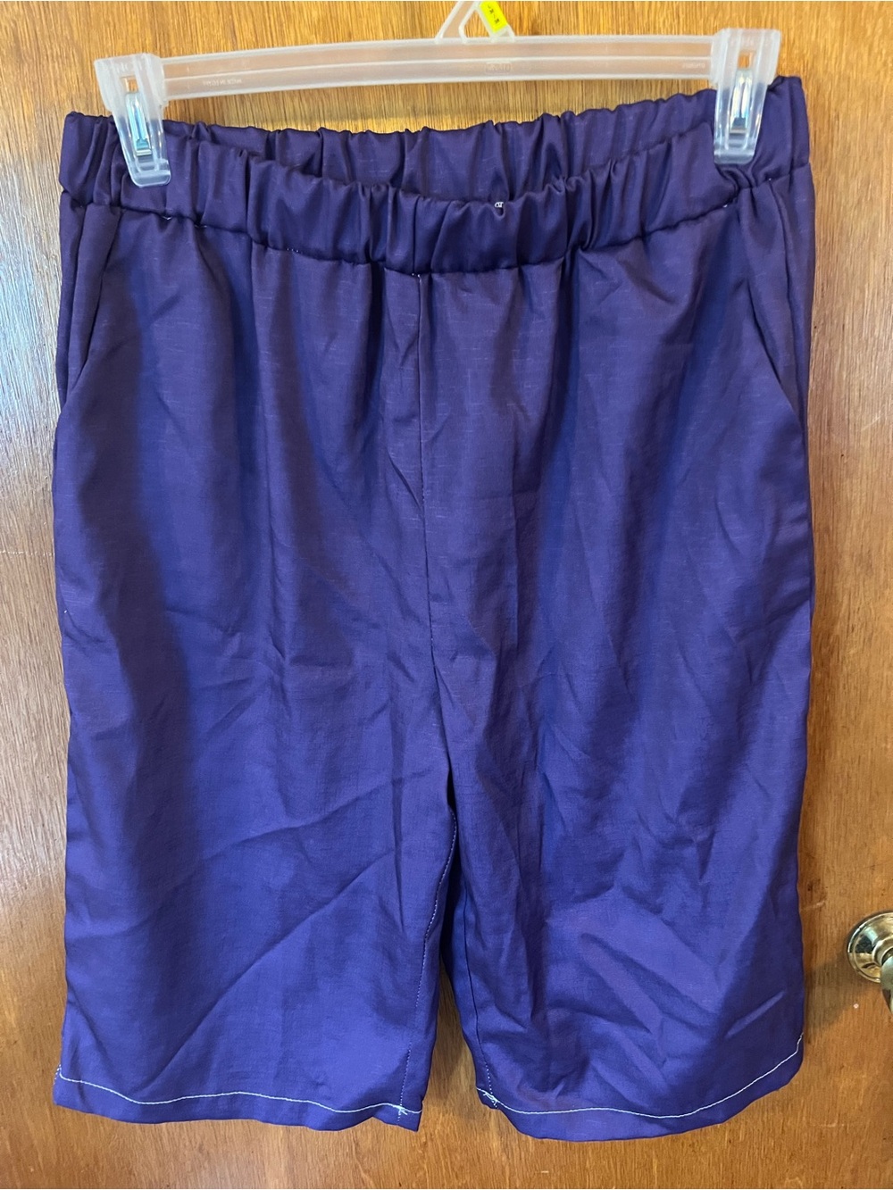 Elastic-Waist Purple Bermuda Shorts-New